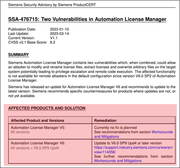 Automation License Manager advisory