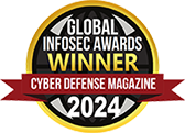 Circular award badge: GLOBAL INFOSEC AWARDS WINNER 2024, CYBER DEFENSE MAGAZINE.