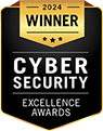 Badge: 2024 Winner, Cyber Security Excellence Awards, gold banner with stars.