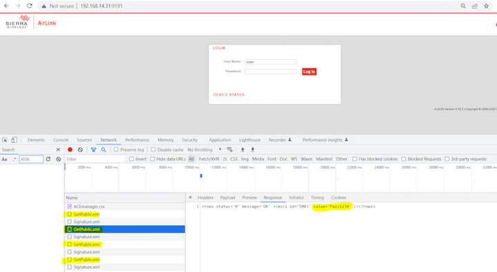 Pre-login page with admin password exposed
